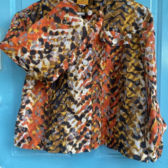 RUBY Rd Petite Linen Blend Multicolor Camouflage Short Jacket M - Picture 15 of 17